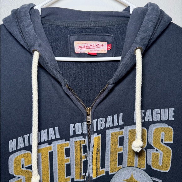 Mitchell & Ness Navy Pittsburgh Steelers Hoodie Zip Up Vintage Style - Picture 3 of 5